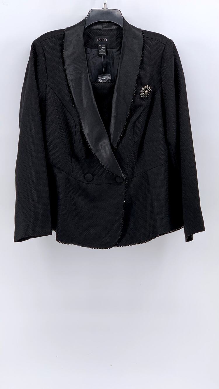 AHSRO Women's Plus Black Textured Beaded Double Breasted Blazer SZ 16W